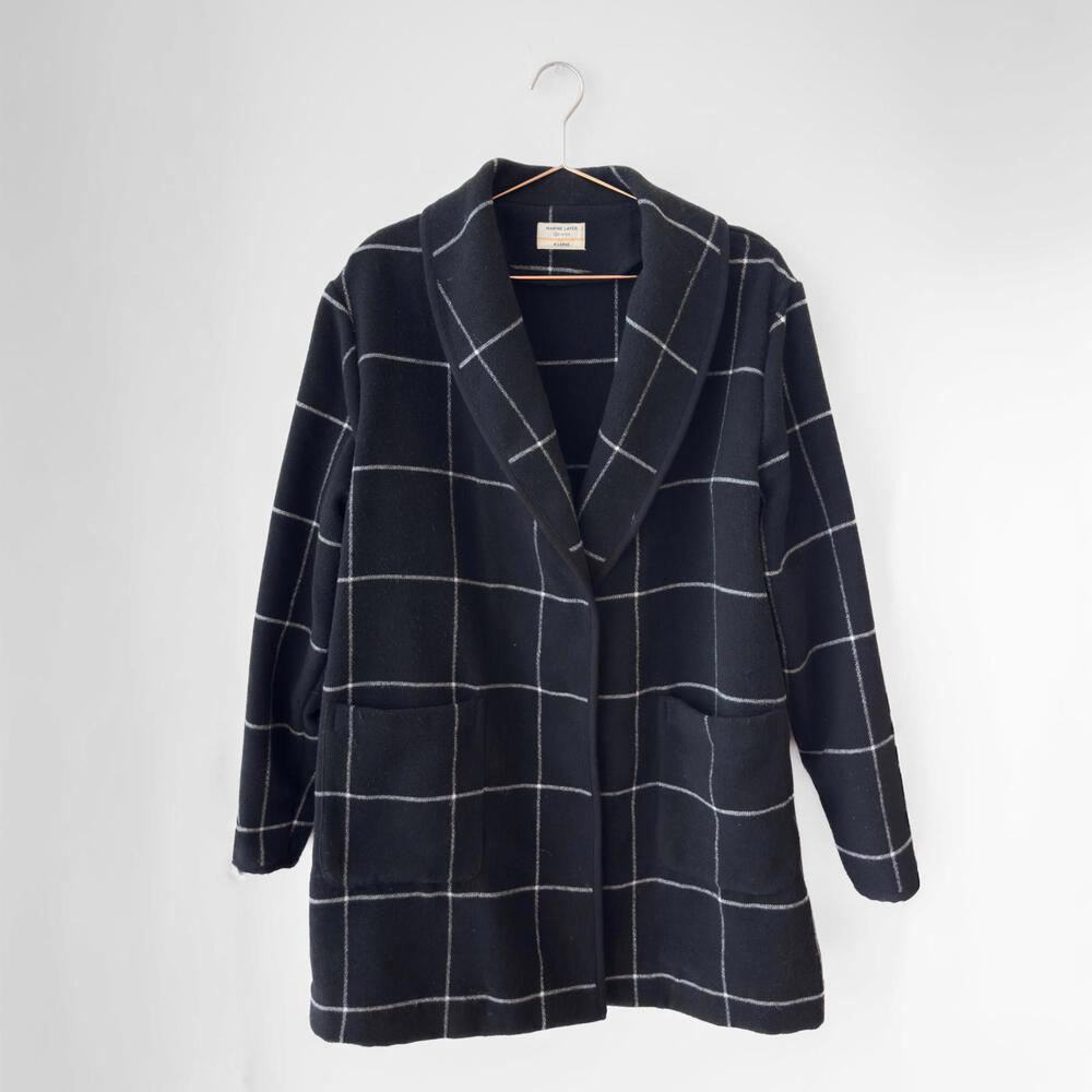 Marine‎ Layer Black White Windowpane Coatigan Size XL